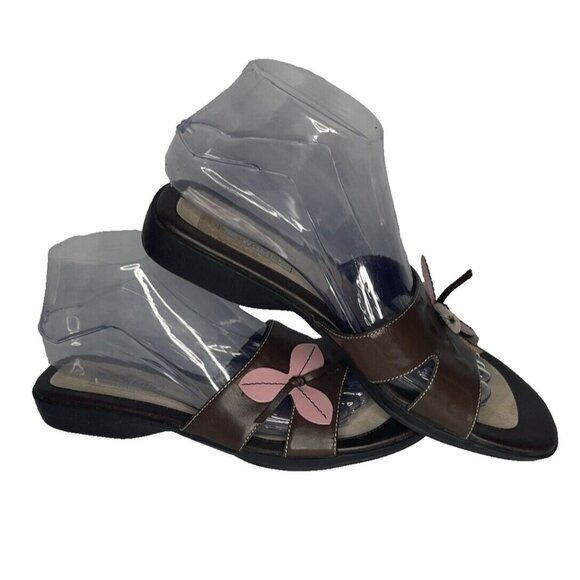 Dockers Sandals W sz 8.5 Brown Slide Pink Flower Detail Leather Shoes - Picture 3 of 11